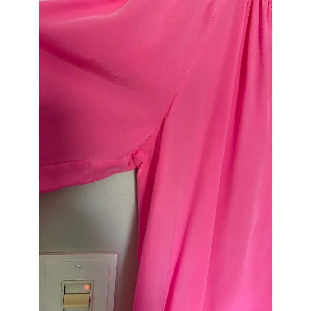 Lilly Pulitzer Elsa Top Neon Pink Silk Smocked V-Neck Blouse Tunic Womens Large - Picture 4 of 7